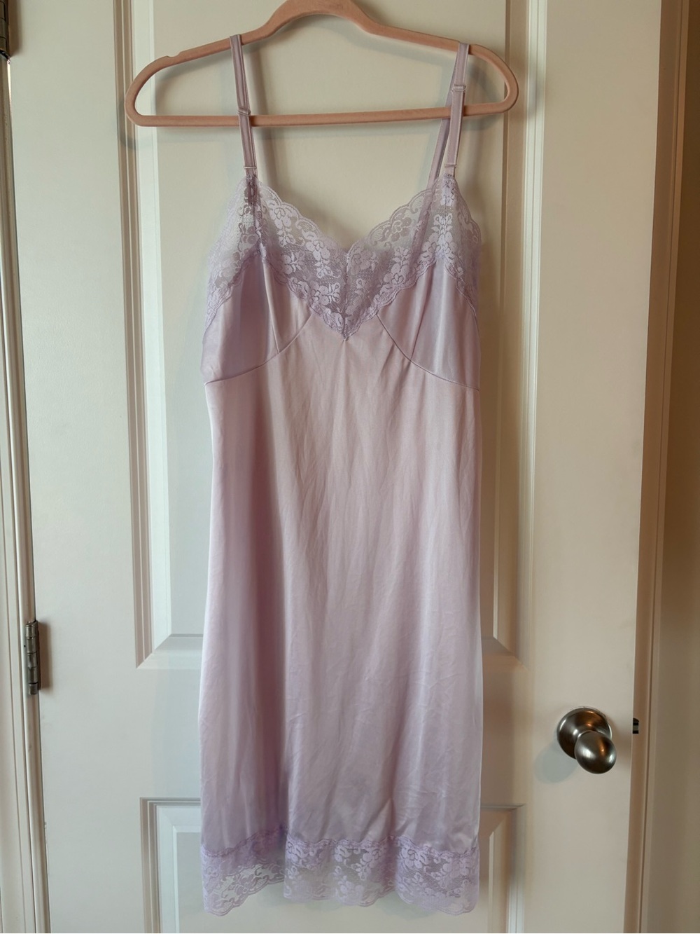 Vintage Lace Trim Satin Chemise Slip - Lavender